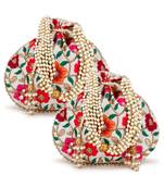 Dangle Cream & Multi Floral Embroidered Faux Silk Potlis Combo (Pack of 2)