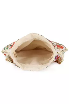 Dangle Cream & Multi Floral Embroidered Faux Silk Potlis Combo (Pack of 2)
