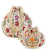 Dangle Mother Daughter Floral Embroidered Faux Silk Potlis Combo (Pack of 2)