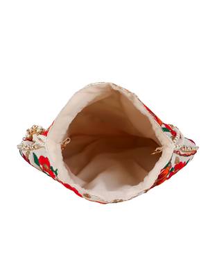 Dangle Cream & Multi Floral Embroidered Faux Silk Potlis Combo (Pack of 2) 5