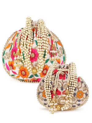 Dangle Mother Daughter Floral Embroidered Faux Silk Potlis Combo (Pack of 2) 1