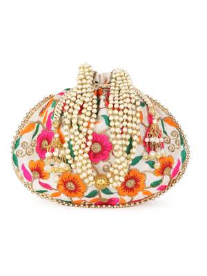 Dangle Mother Daughter Floral Embroidered Faux Silk Potlis Combo (Pack of 2) 2