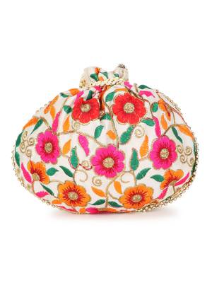Dangle Mother Daughter Floral Embroidered Faux Silk Potlis Combo (Pack of 2) 3