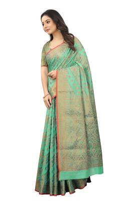 Women'S Chanderi Cotton Silk Saree With Unstitched Boluse Piece 2