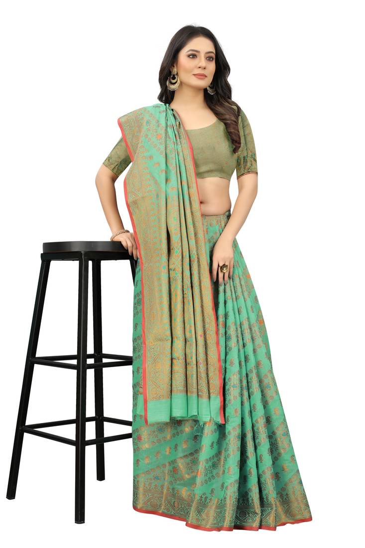 Women'S Chanderi Cotton Silk Saree With Unstitched Boluse Piece