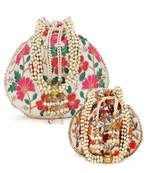 Dangle Mother Daughter Floral Embroidered Faux Silk Potlis Combo (Pack of 2)