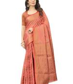 Pink Chanderi cotton blend thread work designer saree with Blouse