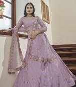 Lavender embroidered art silk semi stitched lehenga
