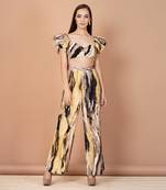 Multicolor Hand Painted Silk Based Crop Top Style Co-Ord Set 