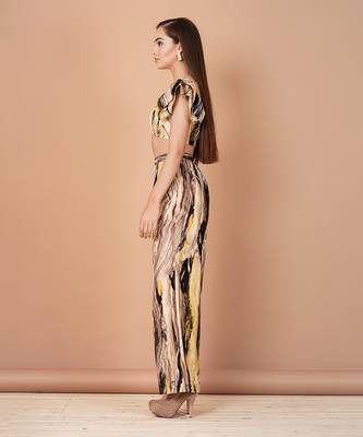 Multicolor Hand Painted Silk Based Crop Top Style Co-Ord Set  4