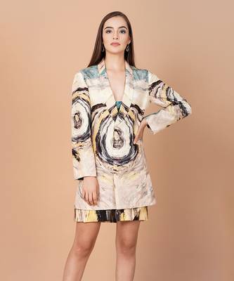 Multicolor Hand Painted Silk Based Power Dressing Co-Ord Set         2