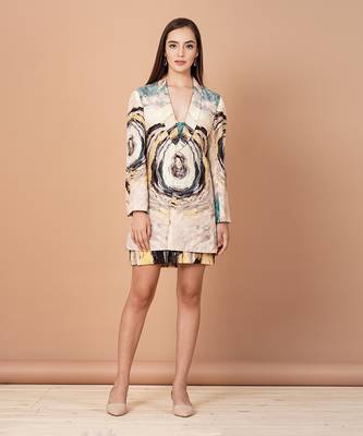 Multicolor Hand Painted Silk Based Power Dressing Co-Ord Set         1