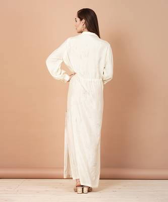 Off White Hand Painted Silk Based Kaftan Style Tunic                                                     3