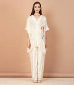 Off White Hand Painted  Silk Based Custom Print Kaftan Co-Ord Set