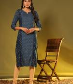 Vbuyz Women'S Foil Print Straight Rayon Blue Stitched Kurta