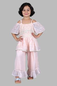 Twisha Polyester georgette Girls Top With Sharara-Blush Pink