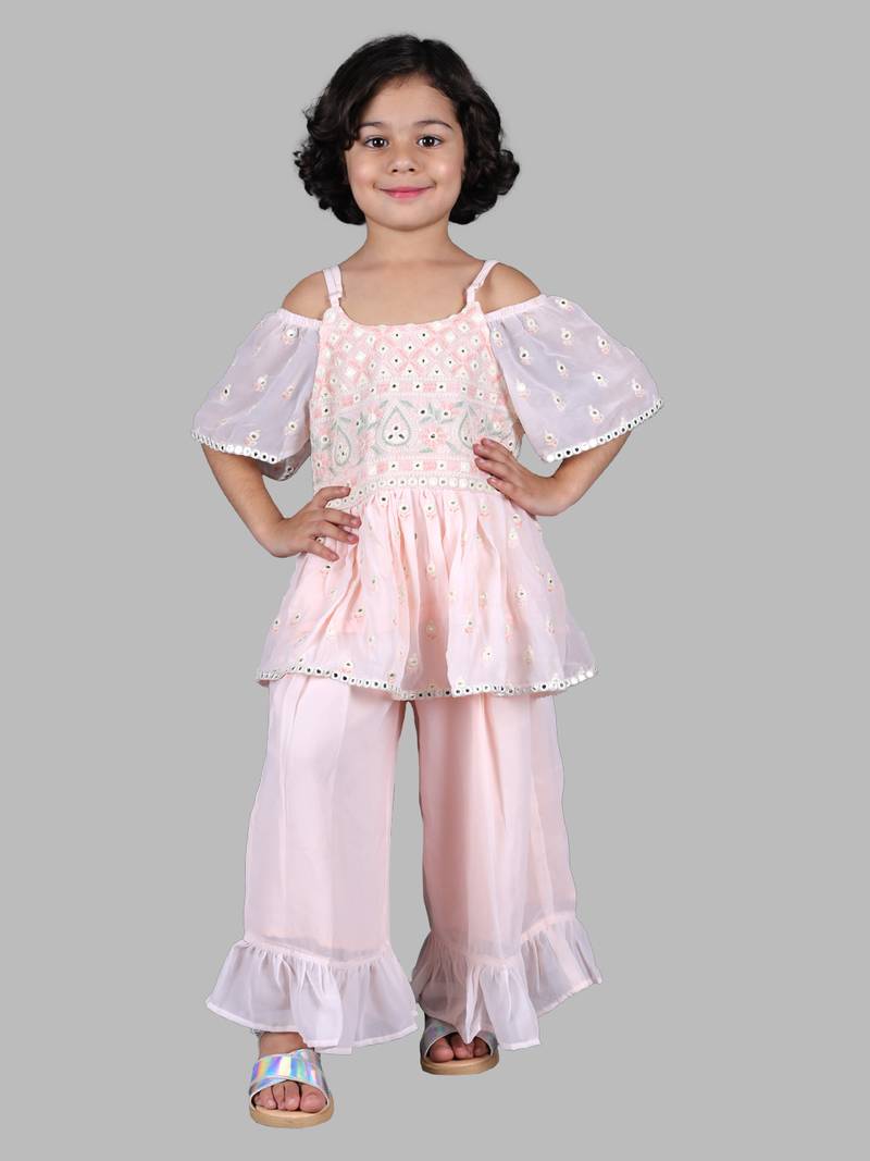 Twisha Polyester georgette Girls Top With Sharara-Blush Pink