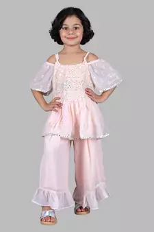 Twisha Polyester georgette Girls Top With Sharara-Blush Pink