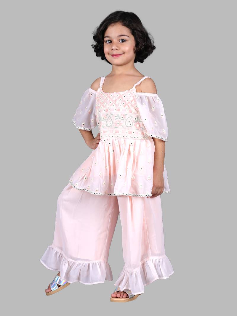 Twisha Polyester georgette Girls Top With Sharara-Blush Pink