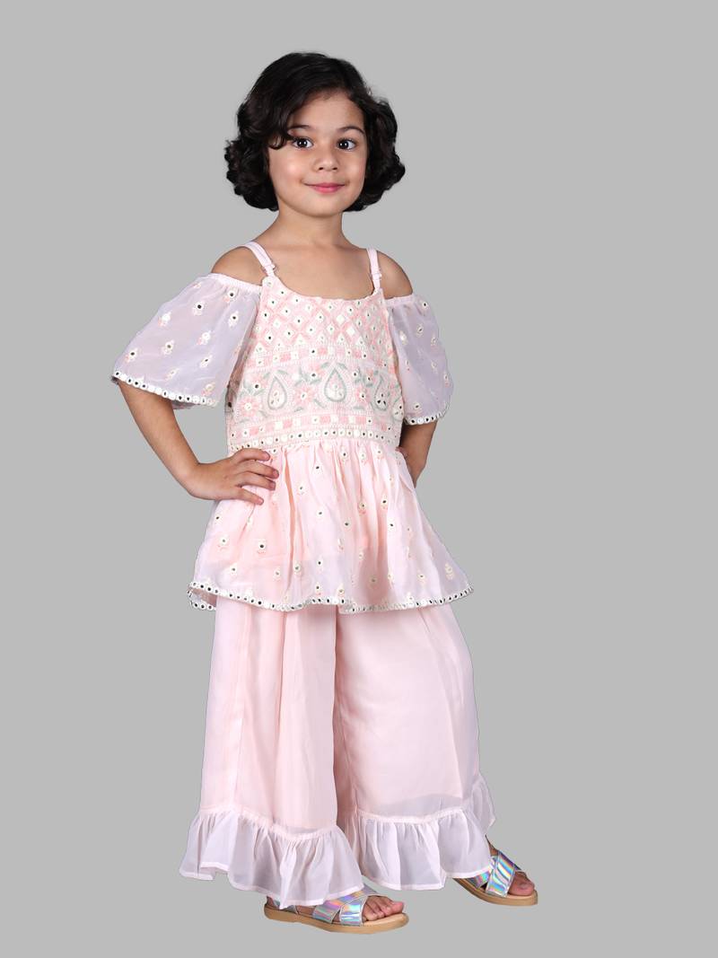 Twisha Polyester georgette Girls Top With Sharara-Blush Pink
