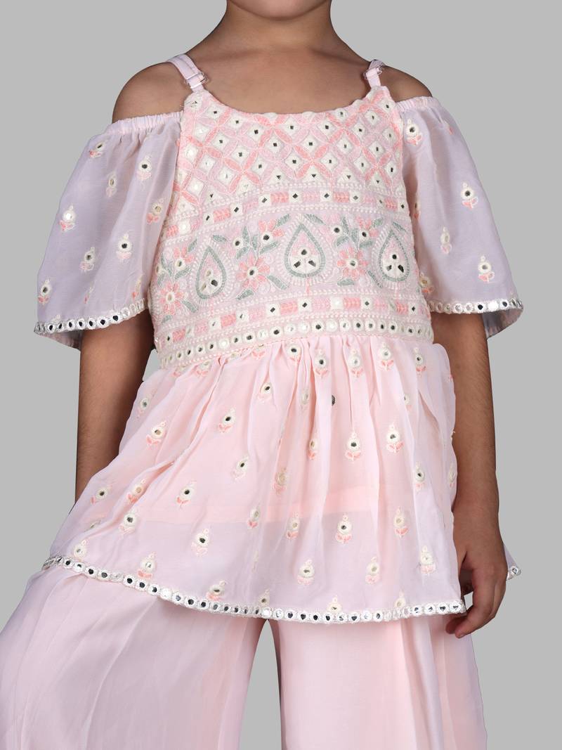 Twisha Polyester georgette Girls Top With Sharara-Blush Pink