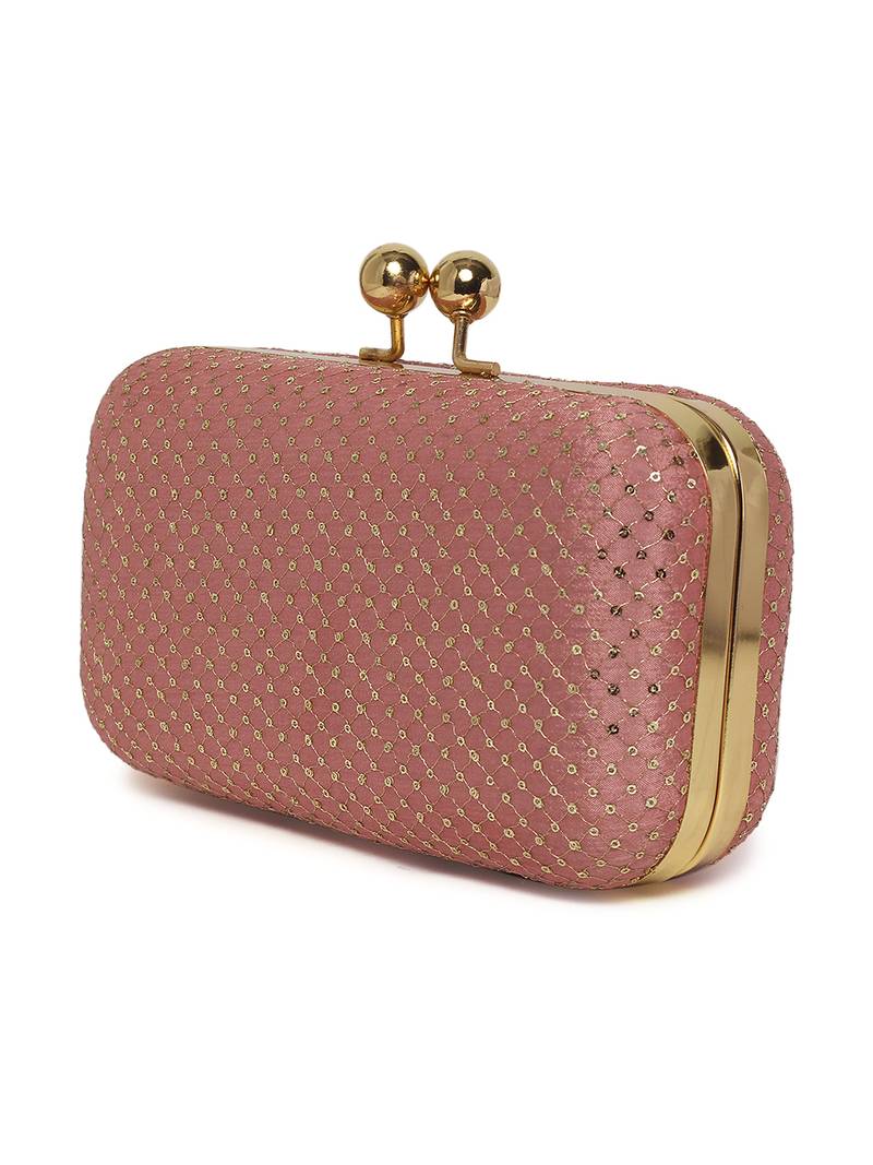 Pink embroided Clutch Box With Chain Strap