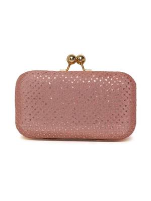 Pink embroided Clutch Box With Chain Strap 4