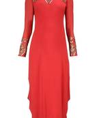 Red Zari Stone Work Georgette Islamic Style Beads Embedded Partywear Kaftan Long Gown Evening wear Dubai kaftan