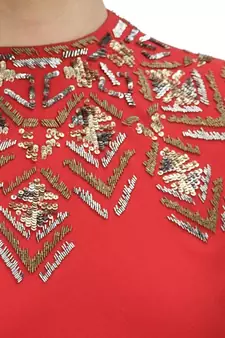 Red Zari Stone Work Georgette Islamic Style Beads Embedded Partywear Kaftan Long Gown Evening wear Dubai kaftan
