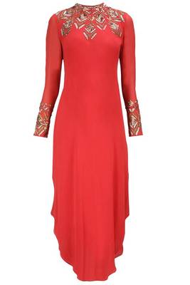 Red Zari Stone Work Georgette Islamic Style Beads Embedded Partywear Kaftan Long Gown Evening wear Dubai kaftan 5