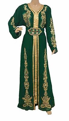  Green Zari Stone Work Georgette Islamic Style Beads Embedded Partywear Kaftan Long Gown Evening wear Dubai kaftan 1