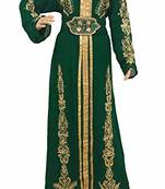  Green Zari Stone Work Georgette Islamic Style Beads Embedded Partywear Kaftan Long Gown Evening wear Dubai kaftan