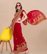 Purple Printed Silk Blend Saree With Blouse