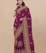 Purple Embroidered Silk Blend Saree.