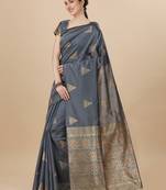 Grey Woven Silk Blend Saree With Blouse