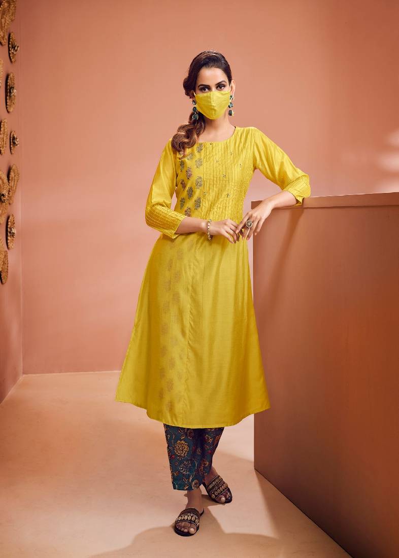Cotton Lemon Kurta Suits