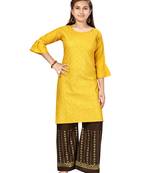 Yellow plain cotton girls-top-bottom