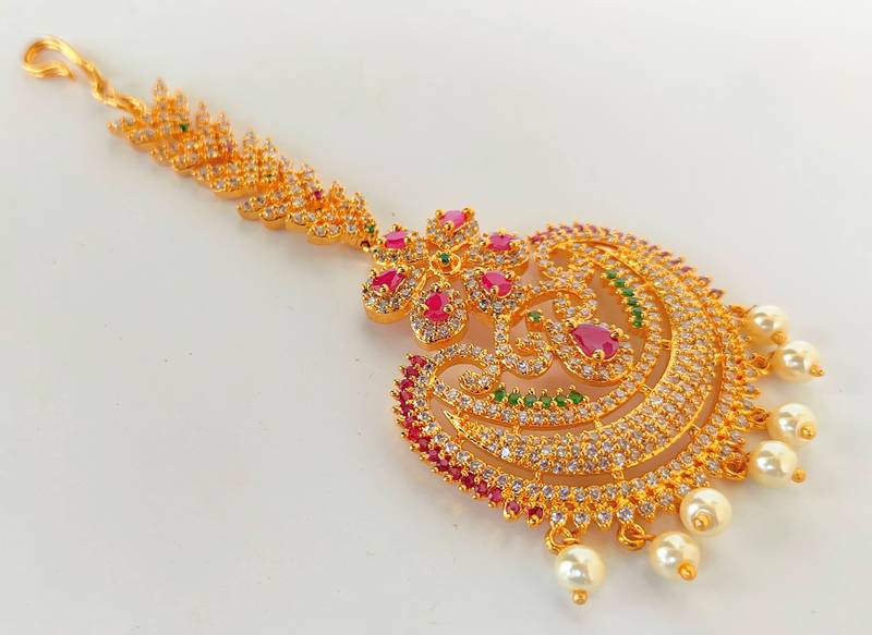 Multicolor cubic zirconia maang-tikka