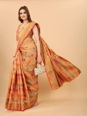 Women'S kanchipuram silk blend saree With Unstitched Boluse Piece 3