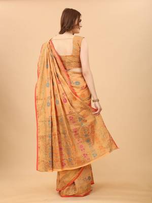 Women'S kanchipuram silk blend saree With Unstitched Boluse Piece 4