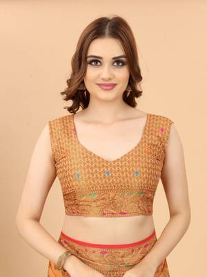Women'S kanchipuram silk blend saree With Unstitched Boluse Piece 5