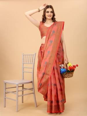 Women'S kanchipuram silk blend saree With Unstitched Boluse Piece 2