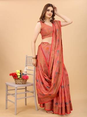 Women'S kanchipuram silk blend saree With Unstitched Boluse Piece 3