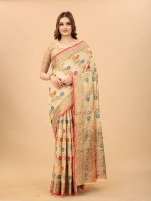 Women's Kanchipuram Silk Saree With Unstitched Boluse Piece 1