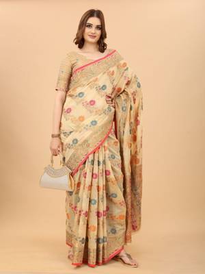 Women's Kanchipuram Silk Saree With Unstitched Boluse Piece 3