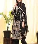 Beige Embroidered Faux Georgette Salwar Free size full stitched Up To 42" Size