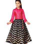 Black self design silk stitched lehenga