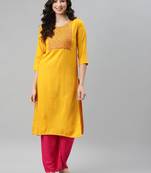Yellow embroidered cotton ethnic-kurtis
