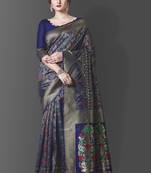 Navy blue woven banarasi saree with blouse