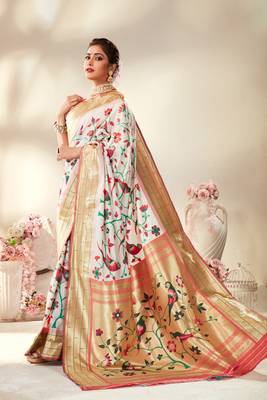 Off white woven silk saree with blouse 1